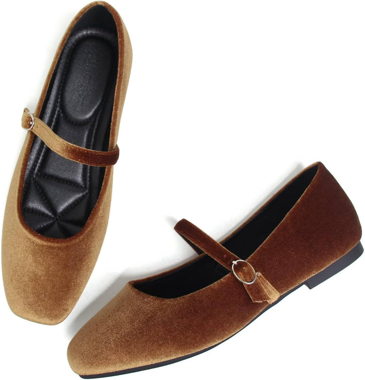 Mary Jane Square Toe Black Ballet Flats for Women Comfortable Ankle Strap Casual Slip On Flats