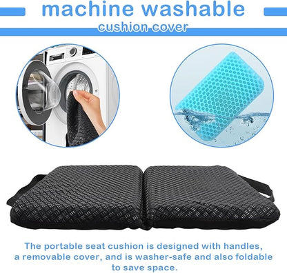 Portable Gel Seat Cushion Foldable Gel Travel Cushions for Long Sitting Pressure Relief for Office Chair Car Stadium Airplane Travel Relive Sedentary Pain