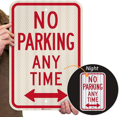 SmartSign - K-2331-HI-12x18 "No Parking Any Time" Sign  12" x 18" 3M High Intensity Grade Reflective Aluminum Red on White