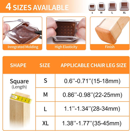 23 Pcs 2inch Square Clear Chair Leg Floor Protectors, Silicone Felt Furniture Pads Caps for Hardwood Floor, Dining Table Bar Stool Leg Protectors Leg Cups Covers (Fit: 1.38''-1.77")