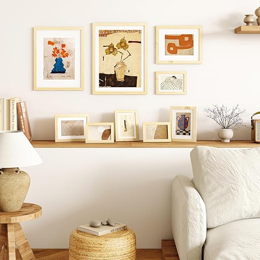 KINLINK 8x10 Picture Frames, Wood Grain Photo Frames with Plexiglass for Picture 5x7 with Mat or 8x10 without Mat, Composite Wood Picture Frames for Table Top and Wall Mounting
