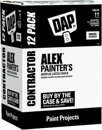 DAP Alex Painter's Acrylic Latex Caulk, White, 10.1 Oz, 12 Pack