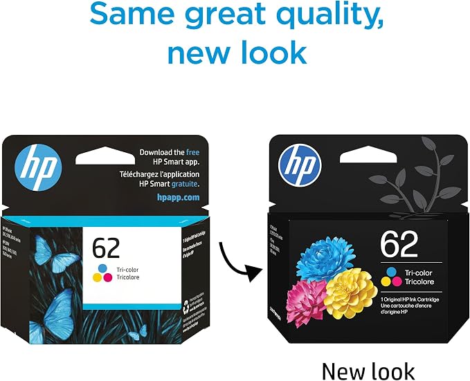 HP 62 Tri-Color Ink Cartridge | Works with Envy 5540, 5640, 5660, 7640, OfficeJet 5740, 8040, Mobile 200, 250 | C2P06AN | Packaging May Vary