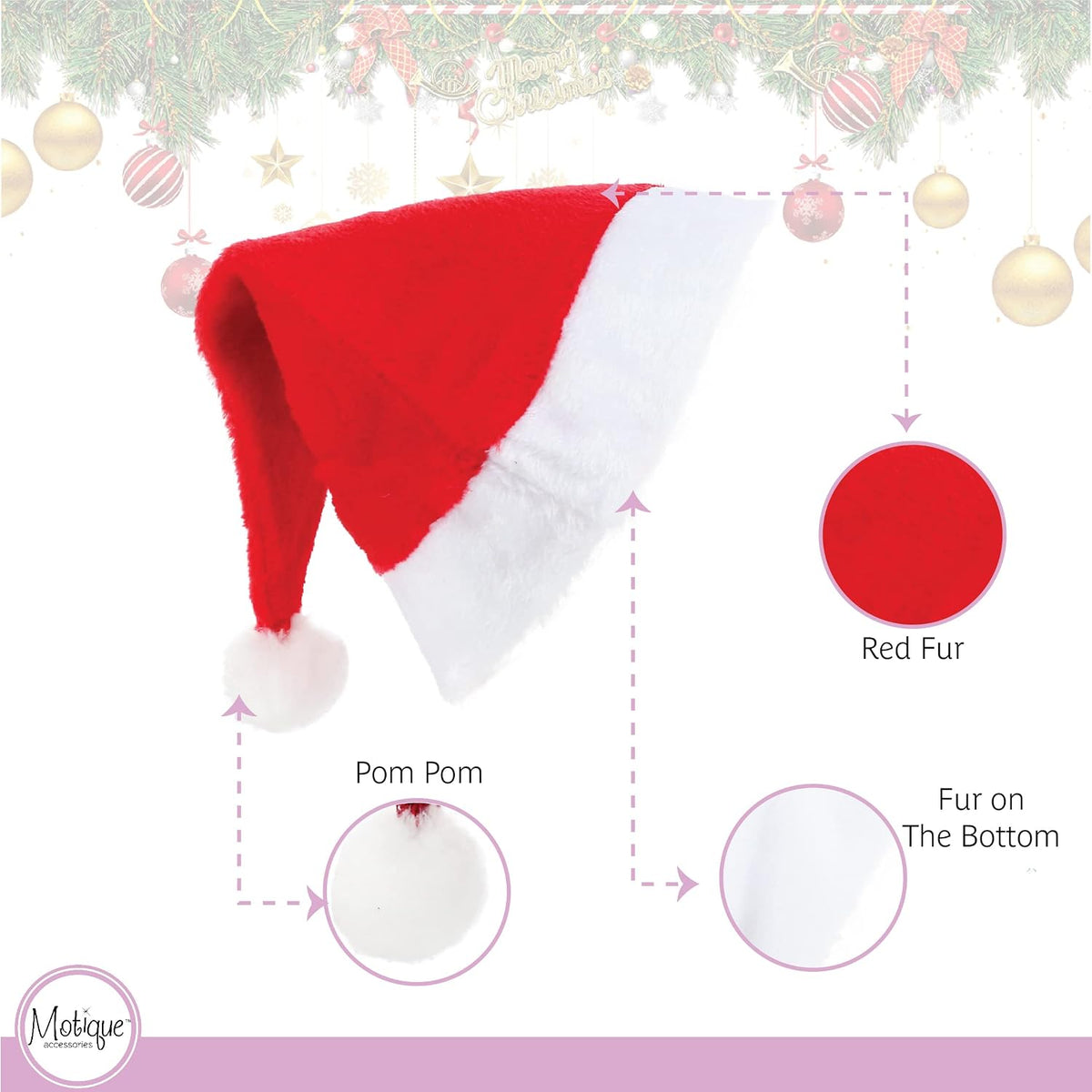 Christmas Hat with Glitter Xmas Santa Holiday Hat for Teens & Adults