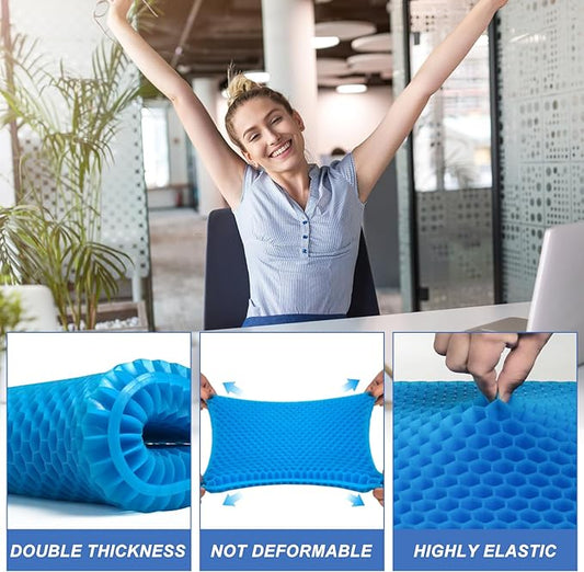 Gel Seat Cushion for Long Sitting, (2.4 Inch Extra Thick) SoftOoUBreathable Gel Cushions for Pressure Relief, Gel Chair Cushion for Hip Pain, Gel Cushion for Wheelchair with No Pressure Points