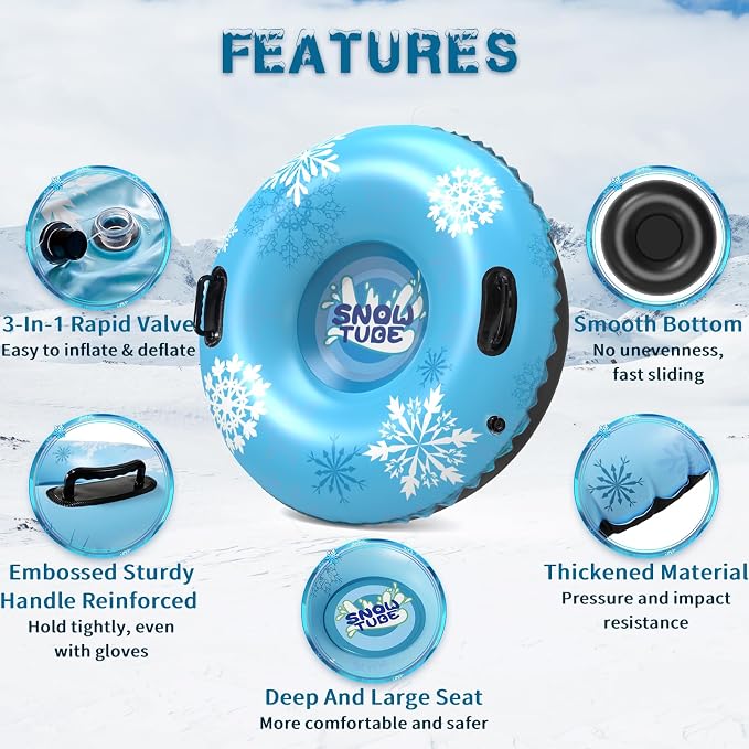 36'' 4Pack/ 47'' 1Pack Sleds, Snow Sled for Kids and Adult, Snow Tube for Sledding Heavy Duty Thickened Double Bottom with Handles, Sleds for Snow Outdoor Toys Gifts for Family Boys and Girls