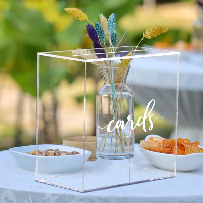 Clear Acrylic Wedding Card Box with Slot Large Blank Gift Card Boxes for Reception, Party, Wishing Well, Money Box Holder, Graduation Decorations, Baby Shower
