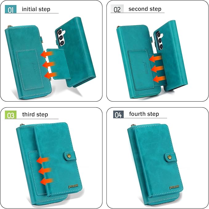 for Samsung Galaxy A13 5G Wallet Case,Multi-Function Wallet Case, Detachable 3 in 1 Magnetic Galaxy A13 Case Wallet,Flip Strap Zipper Card Holder Phone Case with Shoulder Straps(Blue)