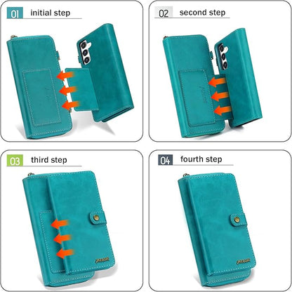 for Samsung Galaxy A13 5G Wallet Case,Multi-Function Wallet Case, Detachable 3 in 1 Magnetic Galaxy A13 Case Wallet,Flip Strap Zipper Card Holder Phone Case with Shoulder Straps(Blue)