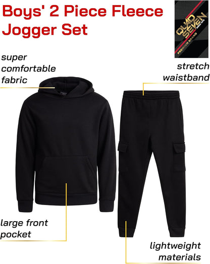 Quad Seven Boys Sweat Suit Set - 2 Piece Soft Fleece Pullover Hoodies and Athletic Cargo Jogger Sweatpants for Boys (5-18)