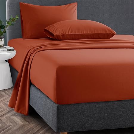 KKJIAF 4 Piece Bed Sheet Set, Microfiber Bed Sheet King Size, 1800 Thread Count Microfiber Soft  Breathable Bedding Sheet Sets, Deep Pocket Fitted Sheet, Flat Sheet and 2 Pillowcases - Burnt Orange