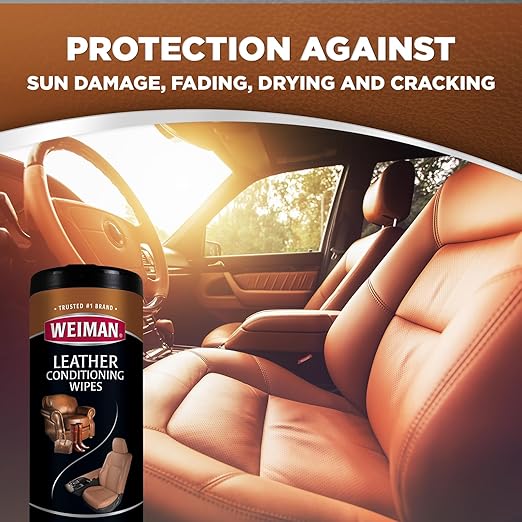 Weiman Leather Cleaner & Conditioner Wipes With UV Protection, Prevent Cracking Or Fading Of Leather Couches, Car Seats, Shoes, Purses - 30 ct