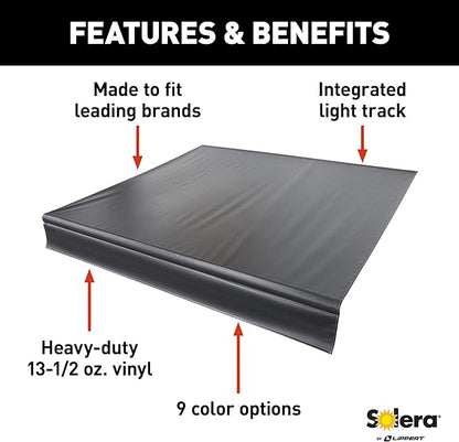 Solera Universal Fit Heavy-Duty Vinyl RV Patio Awning Replacement Fabric Solid Black 14' Awning (13'4" Fabric)