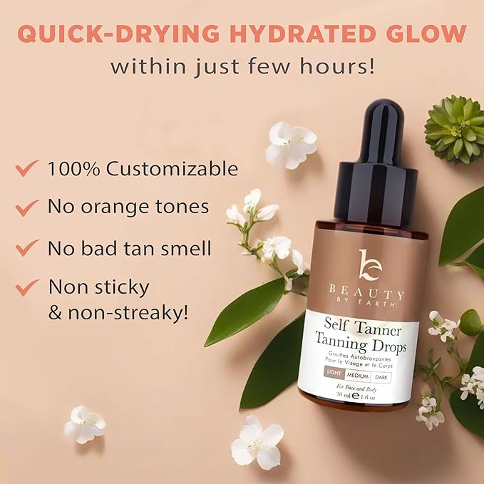 Self Tanning Drops for Face - USA Made with Organic  Natural Ingredients, Bronzing Face Tanning Drops with Aloe Vera, Non Toxic Self Tanner for Sunless Fake Tan  Natural Glow, Cruelty  Toxin Free