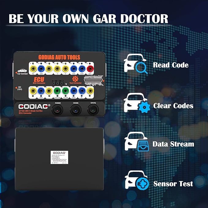 GODIAG GT100 Automotive Tools OBD II Breakout Box ECU Connector with OBD Main Line & Multi-Function Jumper for Check Engine, Support LED Indicator and Lookup