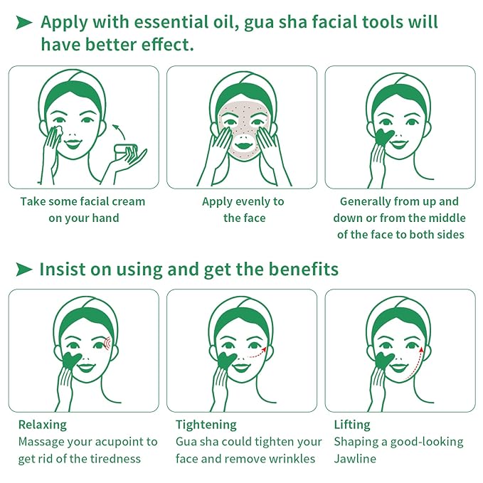 Gua Sha Facial Tools, Natural Jade Guasha Tool for Face,Double Chin  Jawline, Jade Gua Sha Stone Self-Skin Care Face Stone Gua Sha tools for Women Guasha Stone, Dark Green