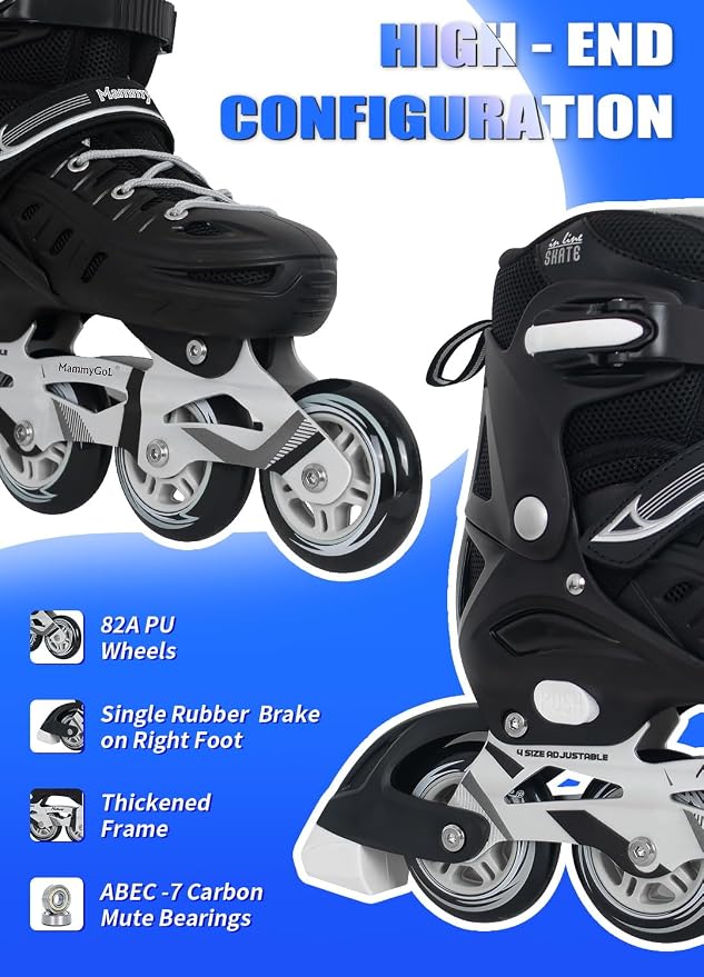 Adults Adjustable Inline Skates, Safe and Durable Roller Skates with Giant Wheels, High Performance Professional Skates for Men Women Youth