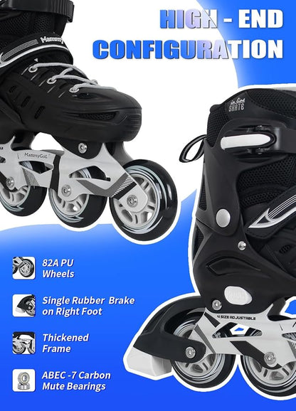 Adults Adjustable Inline Skates, Safe and Durable Roller Skates with Giant Wheels, High Performance Professional Skates for Men Women Youth