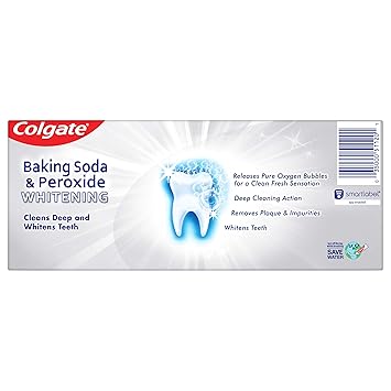 Colgate Baking Soda  Peroxide Toothpaste - Whitens Teeth, Fights Cavities  Removes Stains, Brisk Mint, 6 Ounce (Pack of 2)