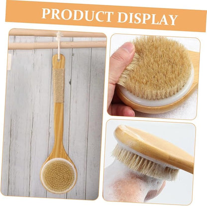 Shower Brush Long Handle Back Scrubber for Women Exfoliating Body Scrubber Back Wash Tool Soft Back Scratcher Brush Wood Handle Bath Accessory