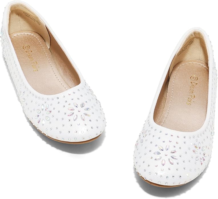 DREAM PAIRS Girls Dress Shoes Slip-on Rhinestone Glitter Ballet Flats for Wedding, Party, Birthday, Prom, Little KidBig Kid