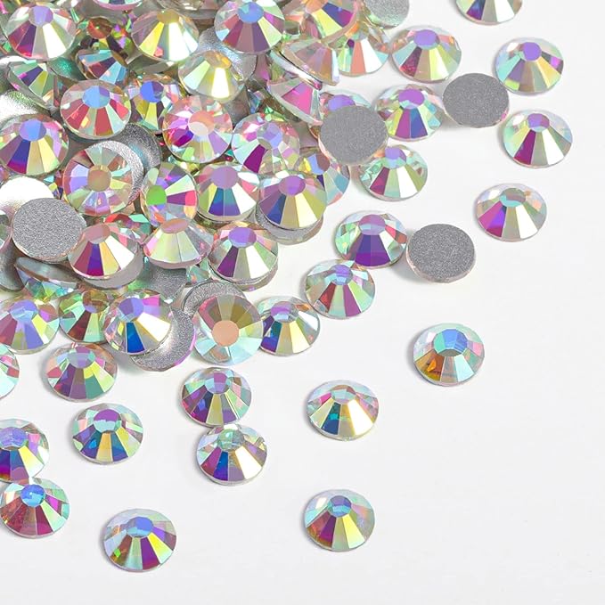 beadsland Flat Back Crystal Rhinestones Round Gems for Nail Art and Craft Glue Fix, CrystalAB (SS12(2.9-3.0mm))