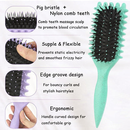 Curl Defining Brush, 1 PCS Curly Hair Brush, Brush for Curly Hair, for Combing and Shaping Men's and Women's Curls to Reduce Pulling (Green)
