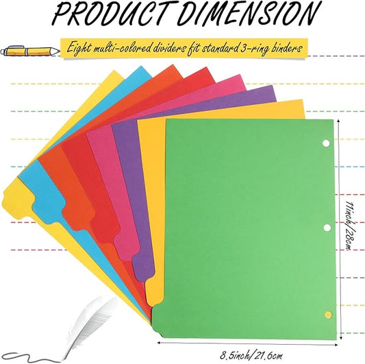 Harloon 30 Sets 3 Ring Binder Dividers with 8 Tab, 1/8 Cut Tabs 240 Blank Binder Bulk 3 Hole Punch Divider 230 GSM Heavyweight Paper for School Office Home Class(Colorful)