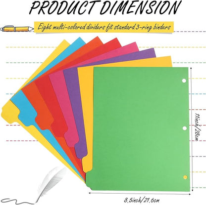 Harloon 30 Sets 3 Ring Binder Dividers with 8 Tab, 1/8 Cut Tabs 240 Blank Binder Bulk 3 Hole Punch Divider 230 GSM Heavyweight Paper for School Office Home Class(Colorful)