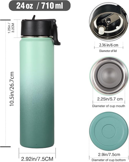 Volhoply 24 Ounce Insulated Water Bottle With Straw Lid,Stainless Steel Wide Mouth Sport Bottles With Handle,Double Wall Vacuum Cups keep Cold,Reusable Travel Thermal Cups For Holder,Gym(Mojito,1)