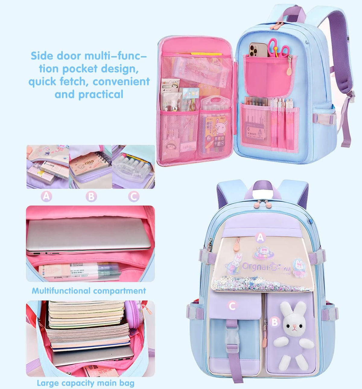 School Backpack for Girls, Lightweight Waterproof Cute Butterfly School Bookbag for Teen Kids Students Elementary (Butterfly Blue)