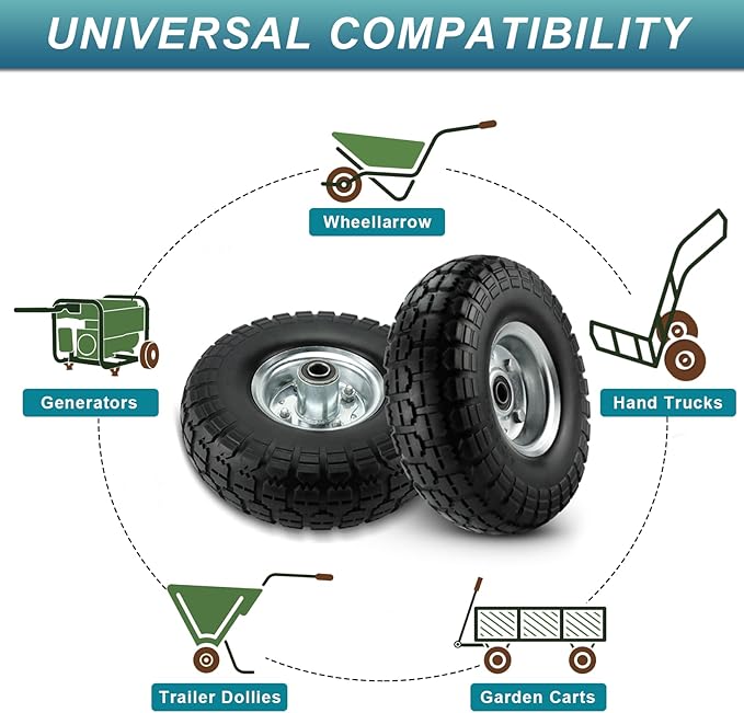 4.103.50-4" Flat Free Tire and Wheel,10" Heavy Duty Solid Flat Free Tire with 58" Axle Borehole, 2.1" Offset Hub for Wagon Wheelbarrow Garden Cart Lawnmower and Trolleys, 2 Pack by Cenipar