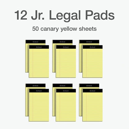 Oxford 5 x 8 Legal Pads, 12 Pack, Narrow Ruled, Yellow Paper, 50 Sheets Per Writing Pad, Made in the USA (74017)