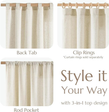 jinchan Linen Blend Beige Curtains 84 Inches Length for Living Room Farmhouse Rod Pocket Back Tab Light Filtering Window Drapes for Bedroom Curtains Crude 2 Panels