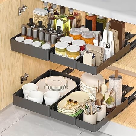Pull Out Cabinet Organizer, Different Size Pull Out Drawers for Cabinets, Slide Out Drawers, Slide Out Drawer for Kitchen Cabinets Fixed, Under Sink Organizer for Bathroom Storage