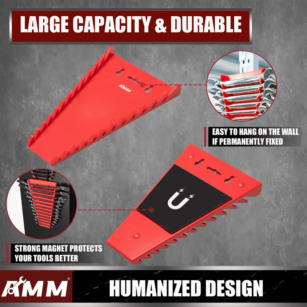 AMM 2 Pack Magnetic Wrench Organizer, 48-Slot Magnetic Wrench Holder for Tool Box Drawer Chest&Wall Mounted, SAE(1/4" - 1-1/16") and Metric 6mm-24mm