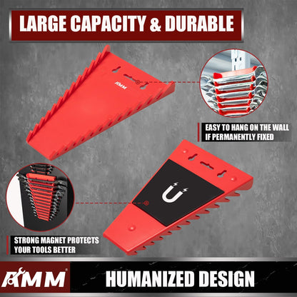 AMM 2 Pack Magnetic Wrench Organizer, 48-Slot Magnetic Wrench Holder for Tool Box Drawer Chest&Wall Mounted, SAE(1/4" - 1-1/16") and Metric 6mm-24mm