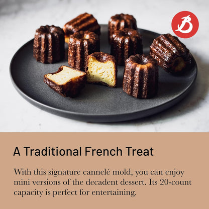 Mini-Cannele Silicone Mold - Creates 20 French Pastries - Easy to Use & Clean - Dishwasher Safe