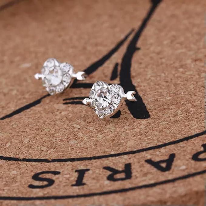 1Pair Stud Silvery Earrings Shining Fashion Women Heart Bow Earrings Jewelry-02