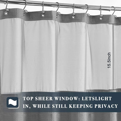 N&Y HOME Waffle Weave Shower Curtain with Snap-in Fabric Liner Set, 12 Hooks Included - Hotel Style, Water-Repellent & Washable, Heavyweight Fabric & Mesh Top Window - 71x72, Gray