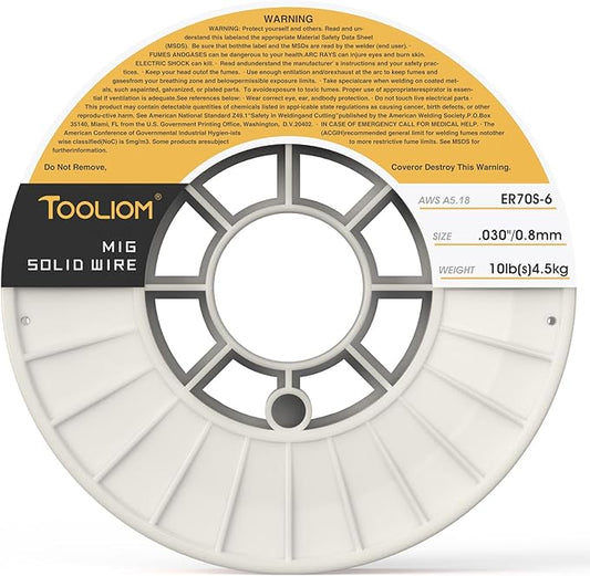 TOOLIOM ER70S-6 .030"(0.8 mm) Mild Steel MIG Solid Welding Wire on 10-Pound Spool Compatible with TL-200M TL-250M Pro