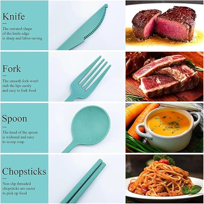 travel utensils 4PCSSet Wheat Straw Knife, Fork, Spoon And Chopsticks Set Students Outdoor Travel Portable Tableware(Orange)