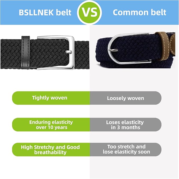 Elastic Braided Belt, 1 38", Woven Stretch Belt for Golf Casual Jeans Shorts Pants