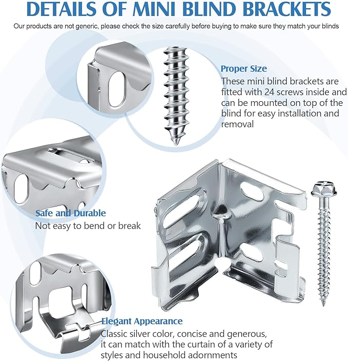 Jetec 3 Pieces Mini Blind Brackets Bracket for Window Blinds, with Screws