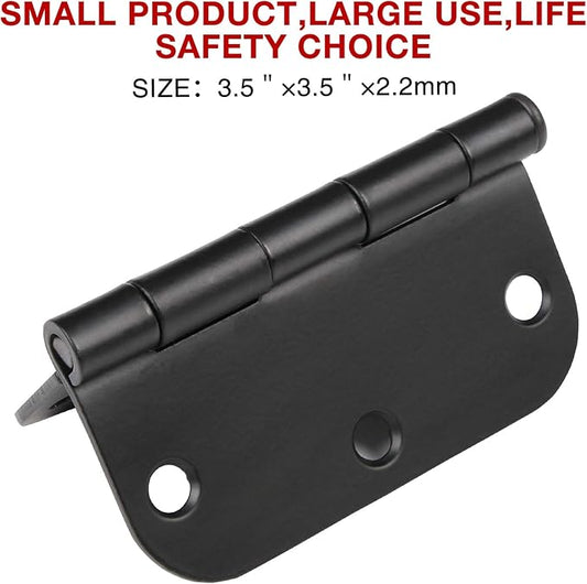 18 Pack Matte Black Door Hinges 3.5 x 3.5 Inch Interior 3 12 Inch Door Hinges for Doors Rounded 58" Radius Corners Flat Iron Hinge 3 12"x 3 12" Door Hardware Controls