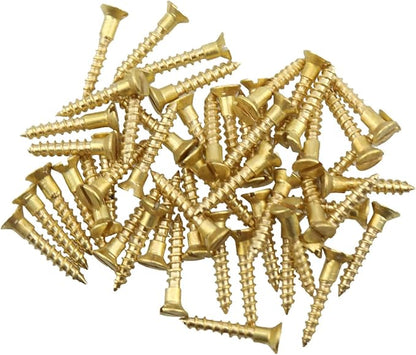 Pre-Drilling Screw MEETOOT 25pcs Brass Slotted Countersunk Head Screws Flat Self-Tapping Wood Bolt Woodworking Screws Furniture Hardware 2 x 12Inch (M2 x 12mm), Gold