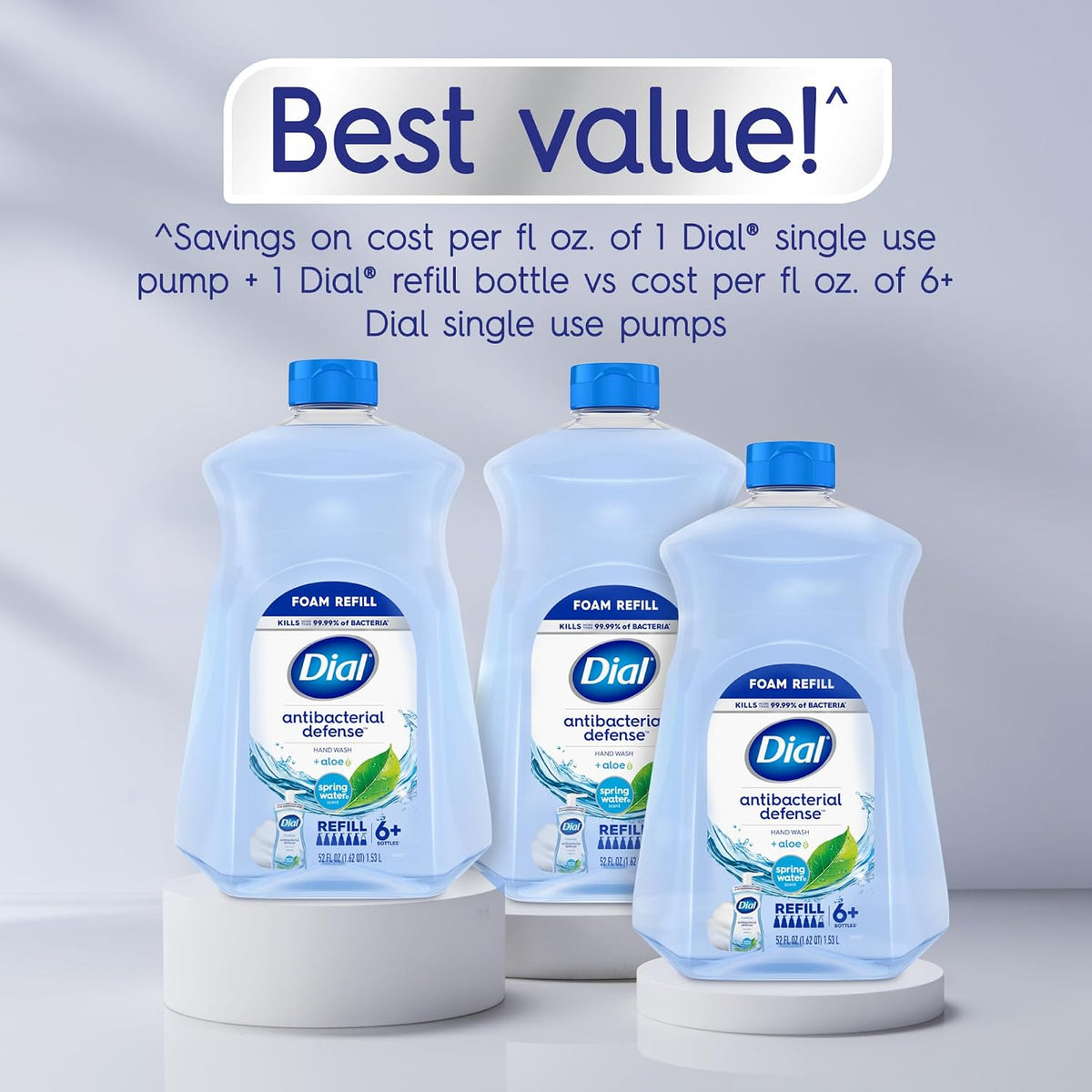 Dial Antibacterial Defense Foaming Hand Soap + Aloe, Spring Water Scent, 52 Fl Oz Hand Soap Refill, Dermatologist-Tested, Gentle on Skin