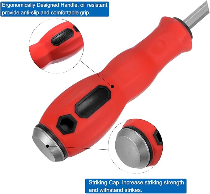 HARFINGTON Go-Thru Screwdriver PH3 x 200mm S2 Steel High Torque Magnetic Phillips Screwdrivers with Striking Cap for Fastening, Chiseling and Loosening