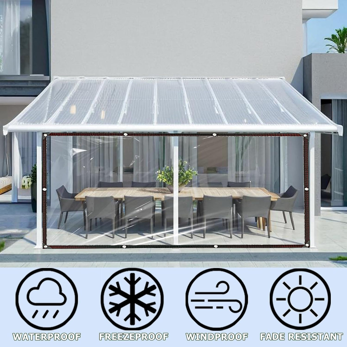 8x10 ft Clear Waterproof Tarp with Grommets, Outdoor Thicken Tarpaulin Windproof Poly Shade Cloth (Does Not Include Rope) for Patio,Porch,Deck,Greenhouse,Henhouse,RV,Camping