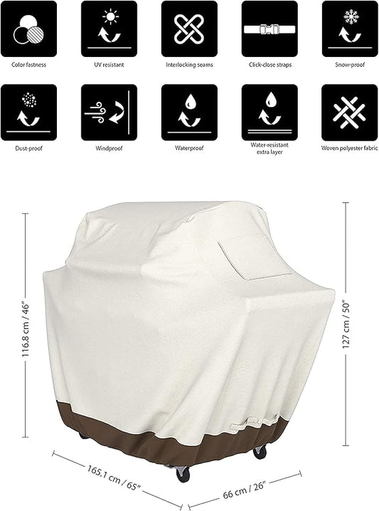Basics Waterproof Anti-UV Durable Gas Grill BBQ Cover for Outdoor, 65 inch, Large, Beige